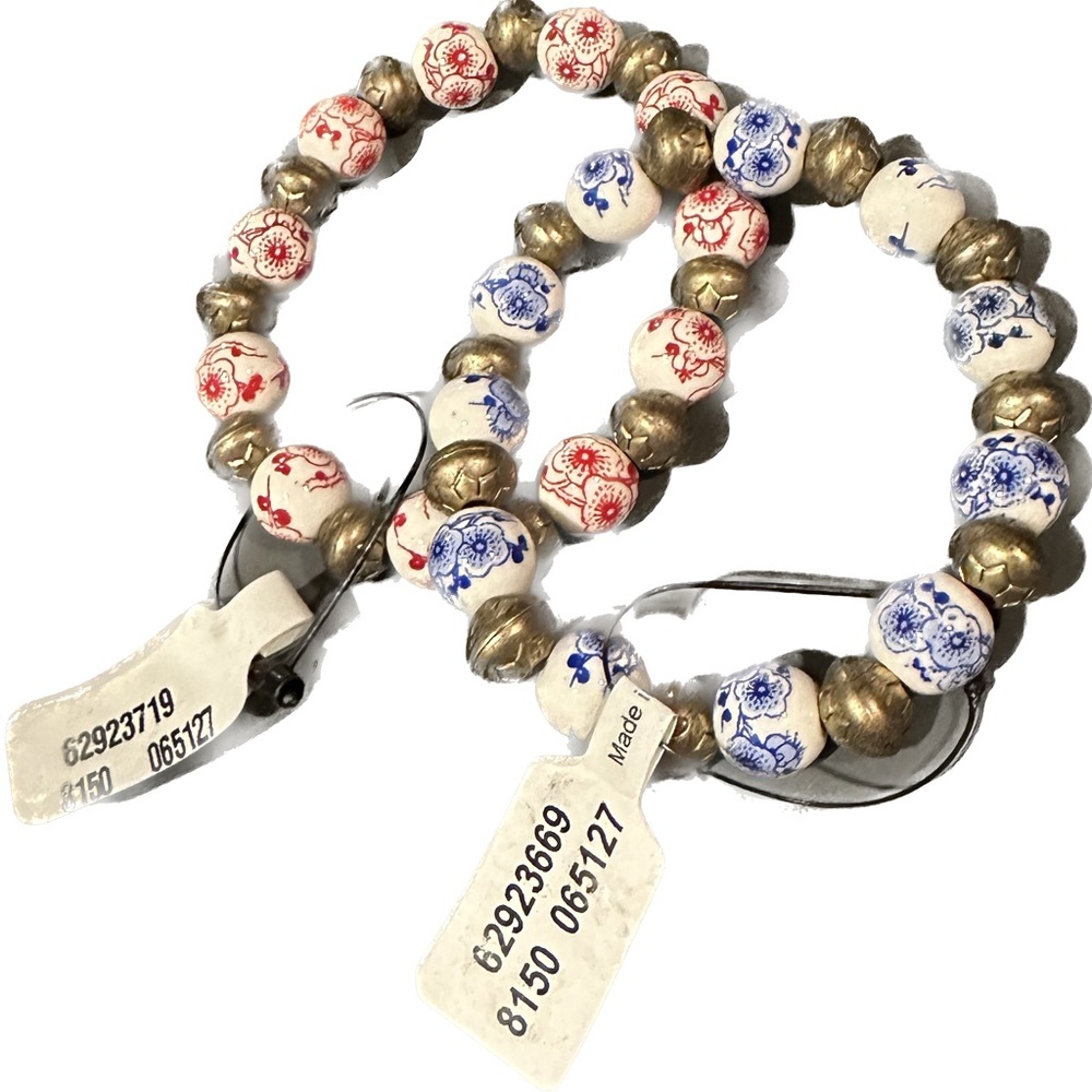 Free People Set of 2 stretch bracelets- Red Floral & Blue Floral. Retail $32